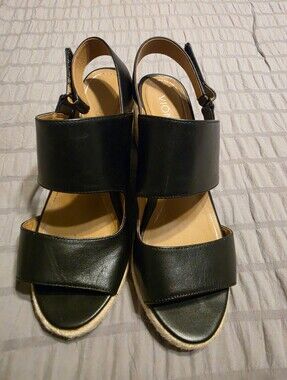 Vionic Black Leather Double-Strap Slingback Sandals